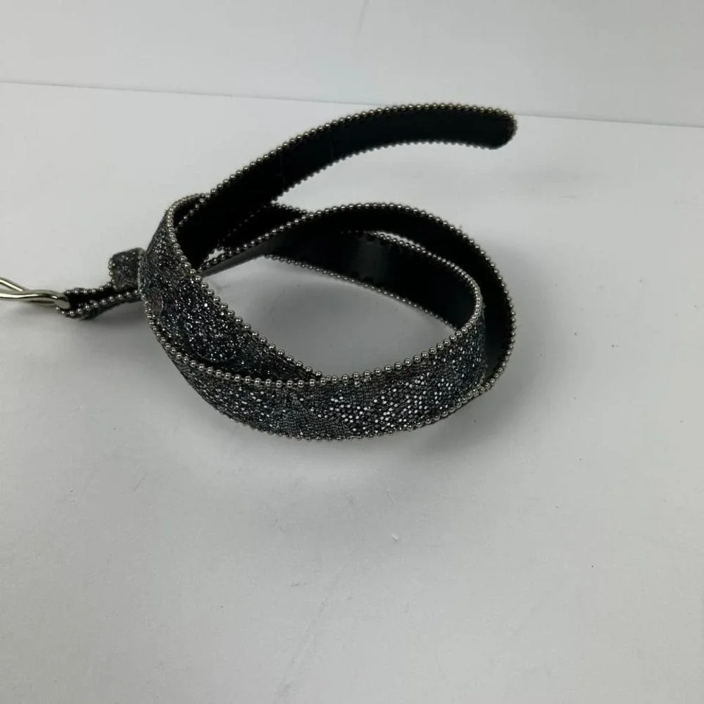 Black Silver Mesh Glitter Coquette Belt with Silver Rhinestones Sz ML - Picture 5 of 6